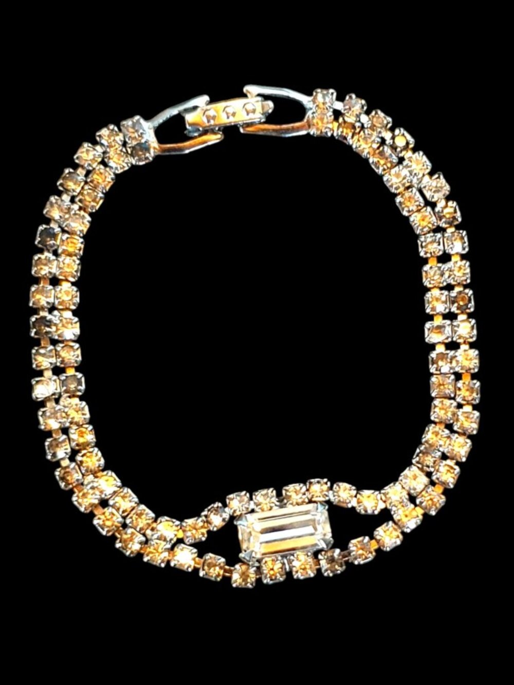 Vintage Hollywood Glamour Grey & White Rhinestone Two-Strand Bracelet